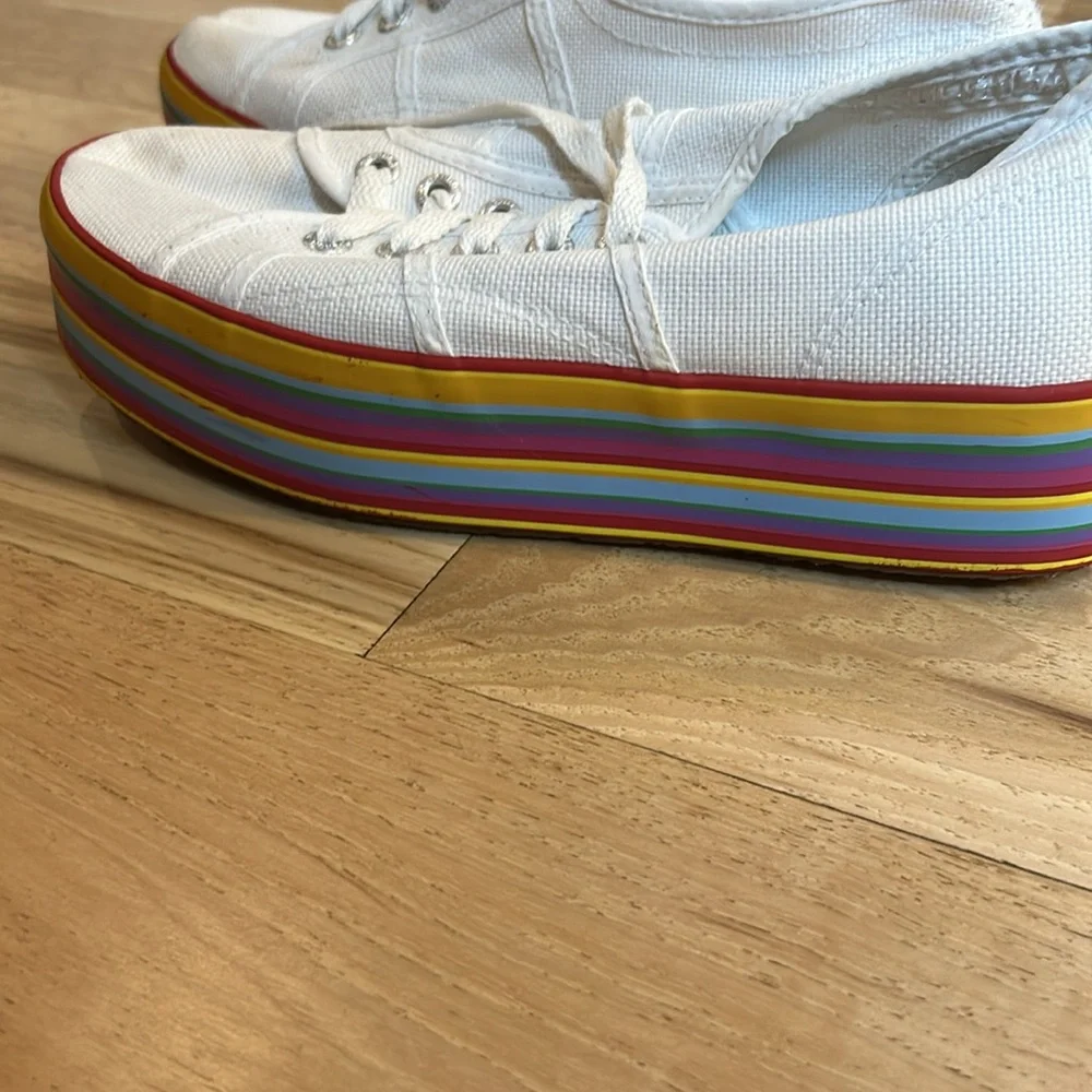 Superga women's size 37.5 rainbow platform sneakers